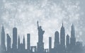 New York City Ã¢â¬â¹Ã¢â¬â¹silhouette , silver abstract snow falling winter christmas Royalty Free Stock Photo